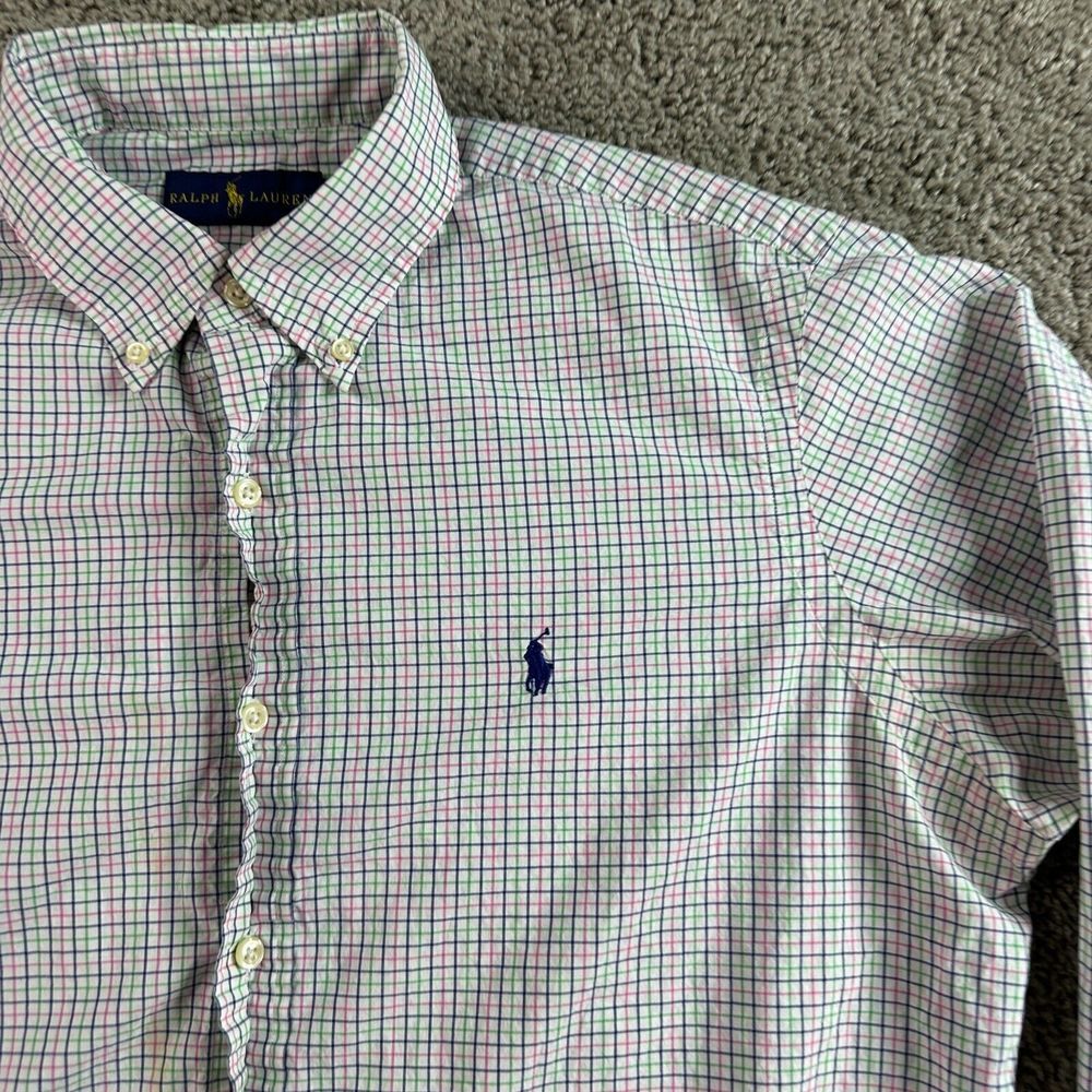 Ralph Lauren Shirt Mens Large Purple White Blue Pony Multicolor Check FLAW - Picture 1 of 12